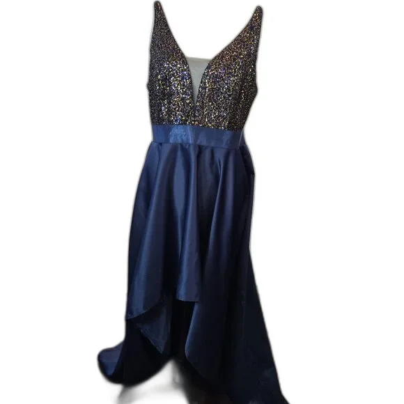 EVER-PRETTY Women's Asymmetric Skirt ,V-Neck, A-line Dress Sz: 2XL Navy Blue - Picture 2 of 16